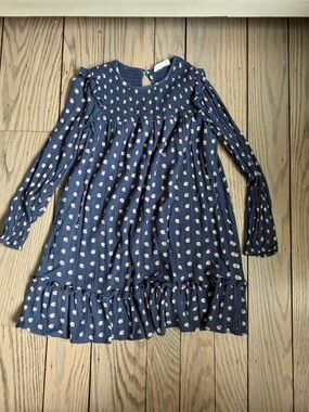 Mango Navy Blue Floral Smocked Long-Sleeve Dress for Girls